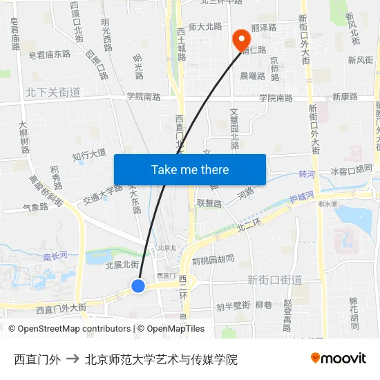 西直门外 to 北京师范大学艺术与传媒学院 map