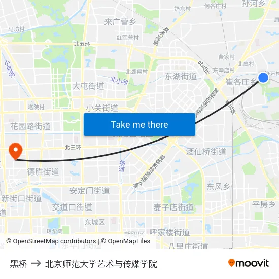 黑桥 to 北京师范大学艺术与传媒学院 map