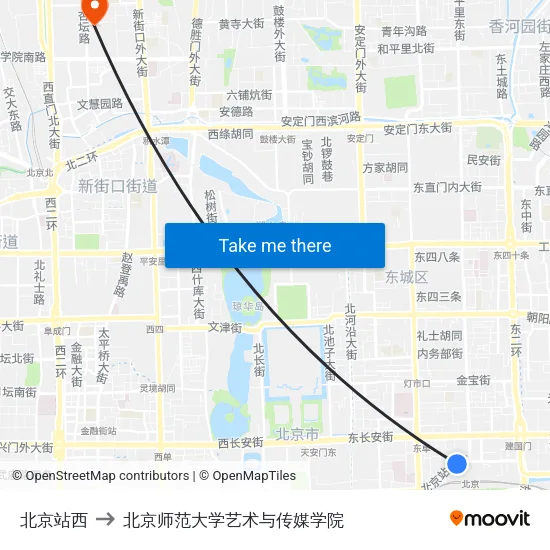 北京站西 to 北京师范大学艺术与传媒学院 map