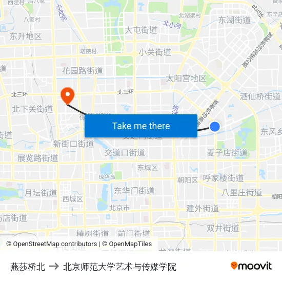 燕莎桥北 to 北京师范大学艺术与传媒学院 map
