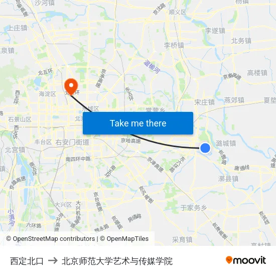西定北口 to 北京师范大学艺术与传媒学院 map