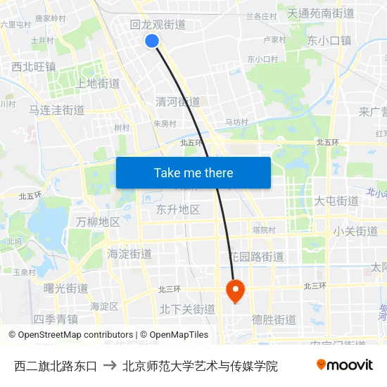 西二旗北路东口 to 北京师范大学艺术与传媒学院 map