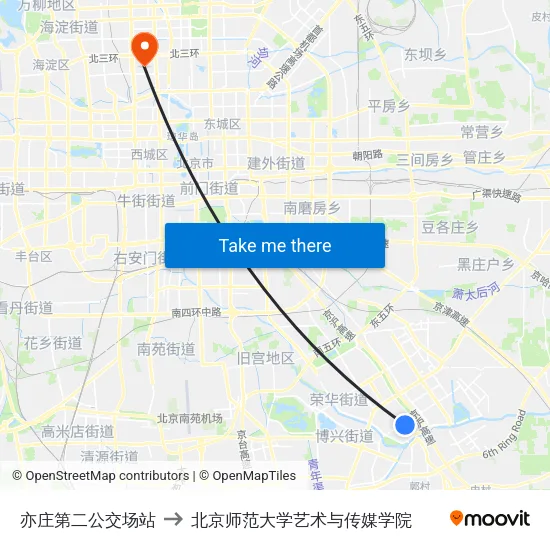 亦庄第二公交场站 to 北京师范大学艺术与传媒学院 map