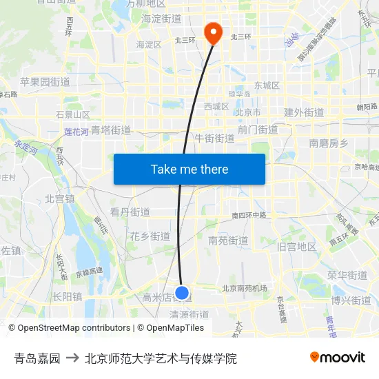 青岛嘉园 to 北京师范大学艺术与传媒学院 map