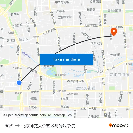 五路 to 北京师范大学艺术与传媒学院 map