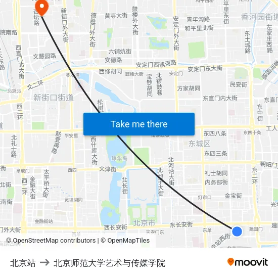 北京站 to 北京师范大学艺术与传媒学院 map