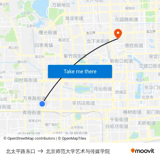 北太平路东口 to 北京师范大学艺术与传媒学院 map