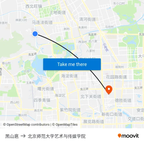 黑山扈 to 北京师范大学艺术与传媒学院 map
