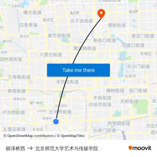 丽泽桥西 to 北京师范大学艺术与传媒学院 map