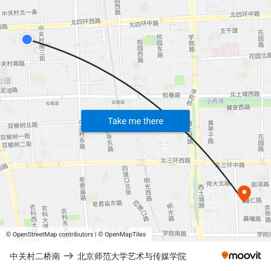 中关村二桥南 to 北京师范大学艺术与传媒学院 map