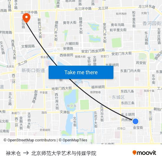 禄米仓 to 北京师范大学艺术与传媒学院 map