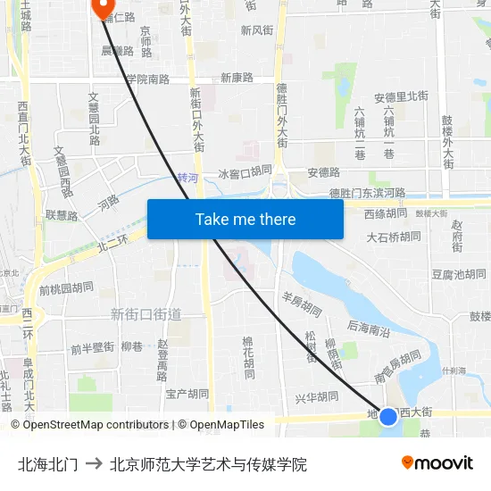 北海北门 to 北京师范大学艺术与传媒学院 map
