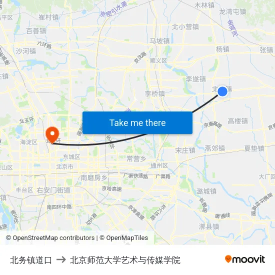 北务镇道口 to 北京师范大学艺术与传媒学院 map