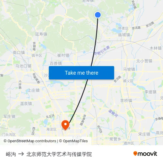 峪沟 to 北京师范大学艺术与传媒学院 map