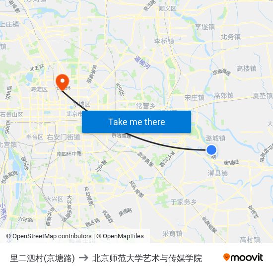 里二泗村(京塘路) to 北京师范大学艺术与传媒学院 map