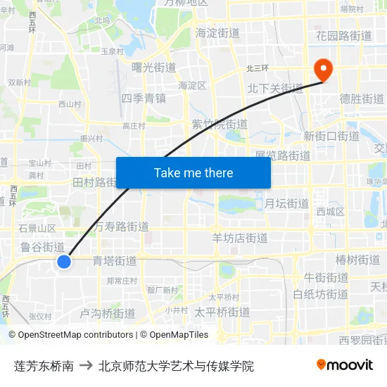 莲芳东桥南 to 北京师范大学艺术与传媒学院 map