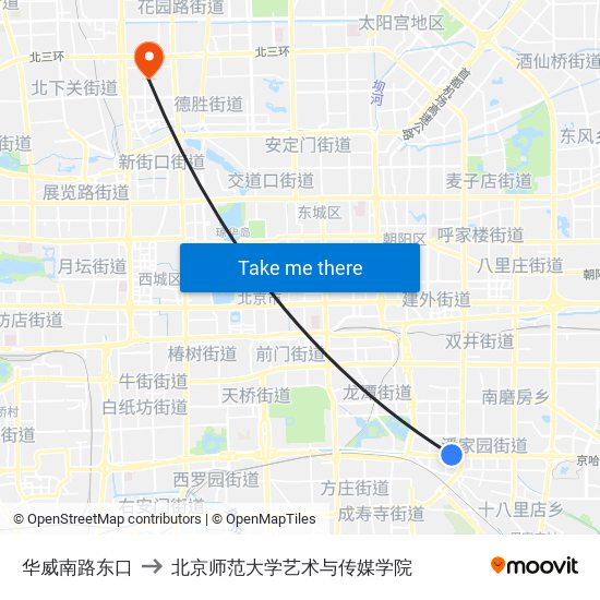 华威南路东口 to 北京师范大学艺术与传媒学院 map