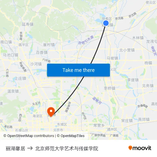 丽湖馨居 to 北京师范大学艺术与传媒学院 map