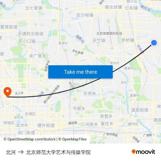 北河 to 北京师范大学艺术与传媒学院 map