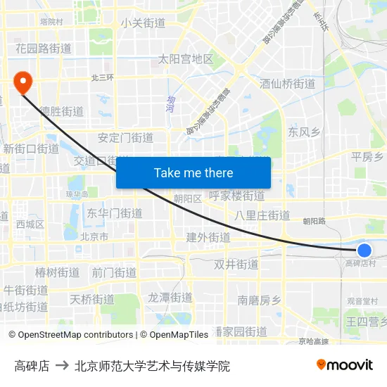 高碑店 to 北京师范大学艺术与传媒学院 map