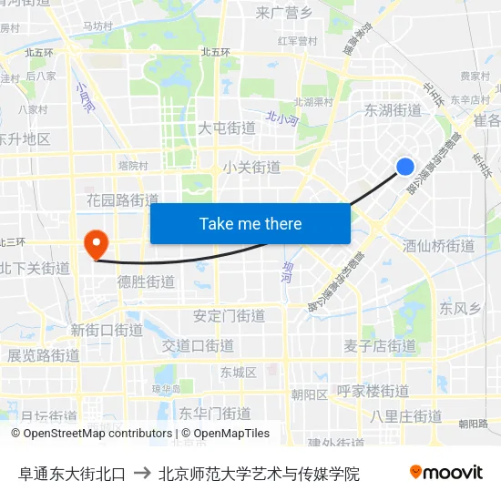 阜通东大街北口 to 北京师范大学艺术与传媒学院 map