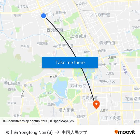 永丰南 Yongfeng Nan (S) to 中国人民大学 map