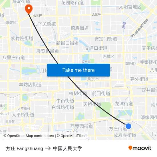 方庄 Fangzhuang to 中国人民大学 map