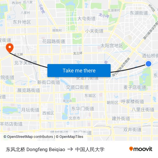 东风北桥  Dongfeng Beiqiao to 中国人民大学 map