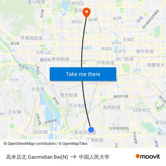 高米店北 Gaomidian Bei(N) to 中国人民大学 map