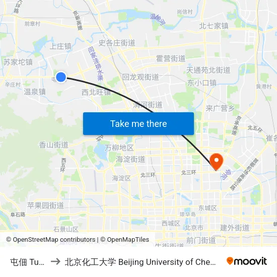 屯佃 Tundian to 北京化工大学 Beijing University of Chemical Technology map