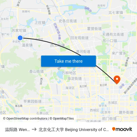 温阳路 Wenyang Lu to 北京化工大学 Beijing University of Chemical Technology map