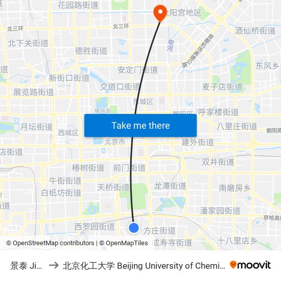 景泰  Jingtai to 北京化工大学 Beijing University of Chemical Technology map