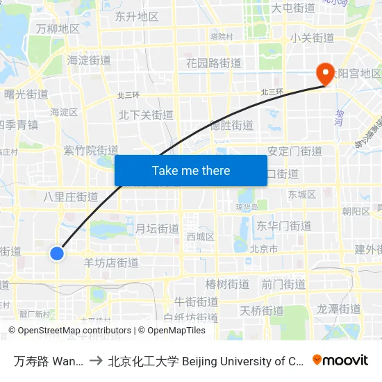 万寿路 Wanshou Lu to 北京化工大学 Beijing University of Chemical Technology map
