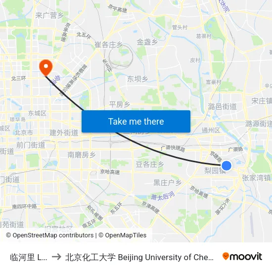 临河里 Linheli to 北京化工大学 Beijing University of Chemical Technology map