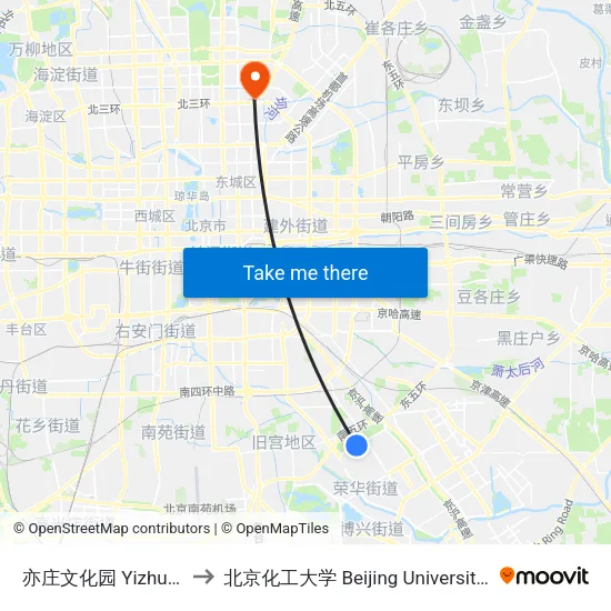 亦庄文化园 Yizhuang Culture Park to 北京化工大学 Beijing University of Chemical Technology map