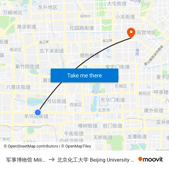 军事博物馆 Military Museum to 北京化工大学 Beijing University of Chemical Technology map