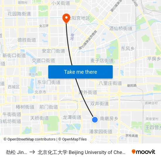 劲松 Jinsong to 北京化工大学 Beijing University of Chemical Technology map