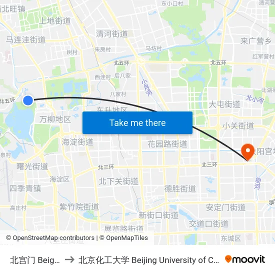 北宫门 Beigongmen to 北京化工大学 Beijing University of Chemical Technology map