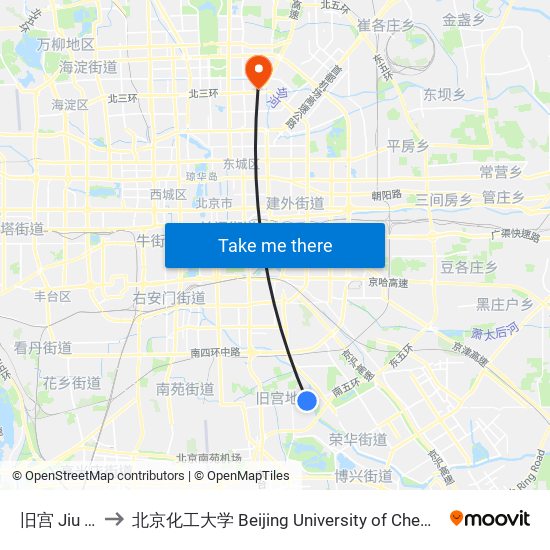 旧宫 Jiu Gong to 北京化工大学 Beijing University of Chemical Technology map