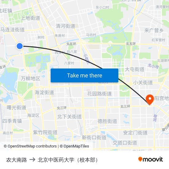 农大南路 to 北京中医药大学（校本部） map