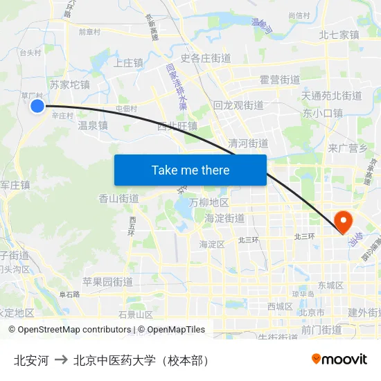 北安河 to 北京中医药大学（校本部） map