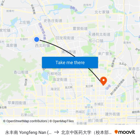 永丰南 Yongfeng Nan (S) to 北京中医药大学（校本部） map