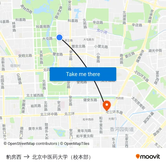 豹房西 to 北京中医药大学（校本部） map