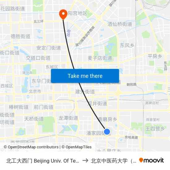 北工大西门 Beijing Univ. Of Tech. West Gate to 北京中医药大学（校本部） map