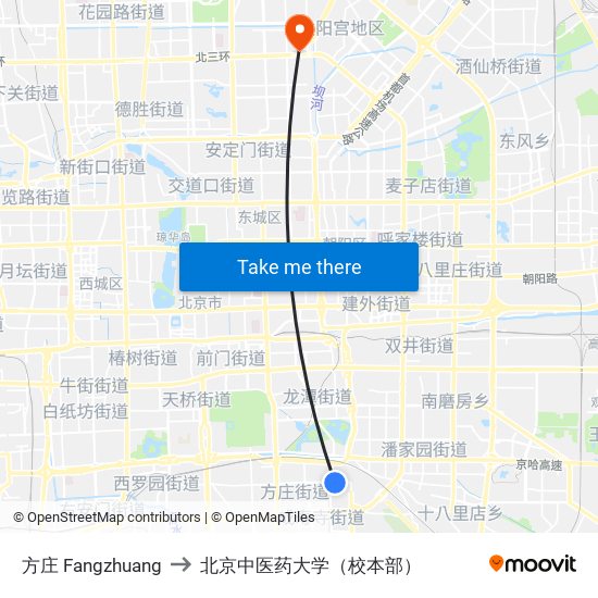 方庄 Fangzhuang to 北京中医药大学（校本部） map