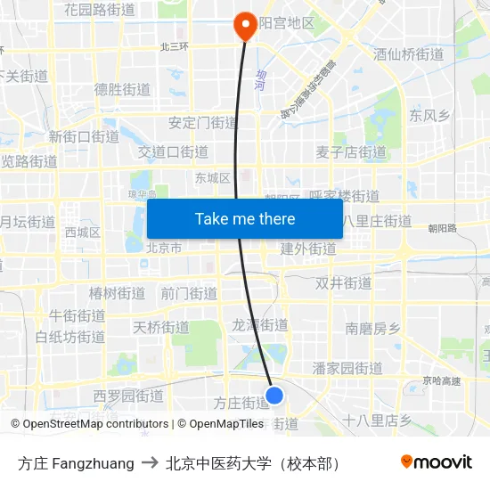 方庄 Fangzhuang to 北京中医药大学（校本部） map