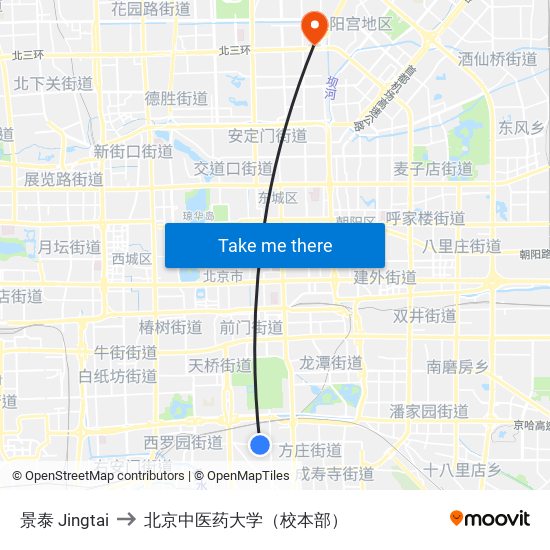 景泰  Jingtai to 北京中医药大学（校本部） map