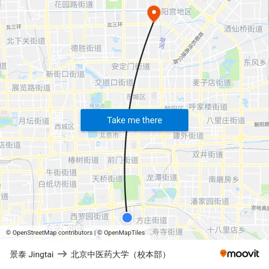景泰  Jingtai to 北京中医药大学（校本部） map