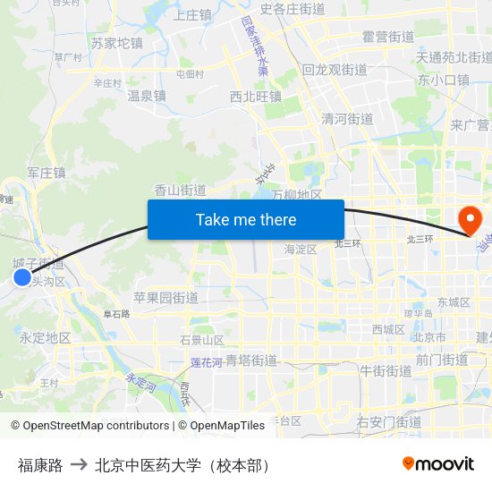 福康路 to 北京中医药大学（校本部） map