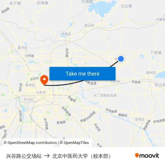 兴谷路公交场站 to 北京中医药大学（校本部） map